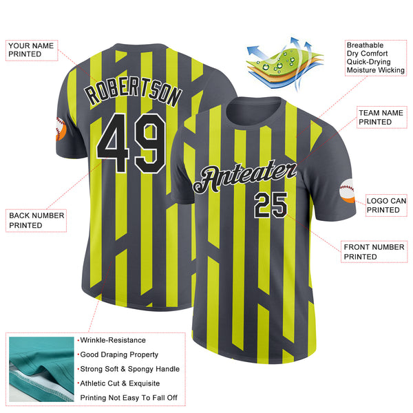 Custom Steel Gray Black-Neon Yellow 3D Esports Performance T-Shirt