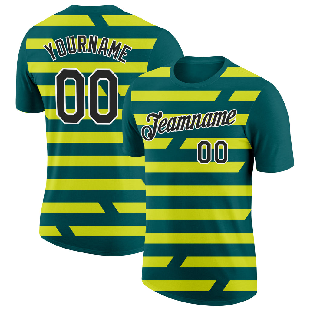 Custom Midnight Green Black-Neon Yellow 3D Esports Performance T-Shirt