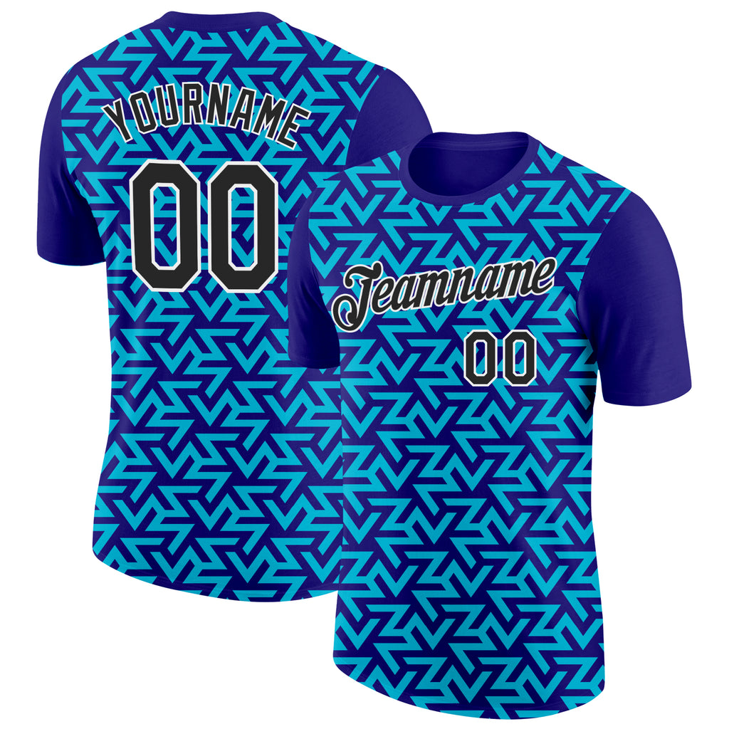 Custom Dark Purple Black-Lakes Blue 3D Esports Performance T-Shirt