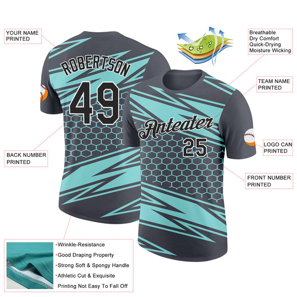 Custom Steel Gray Black-Ice Blue 3D Esports Performance T-Shirt