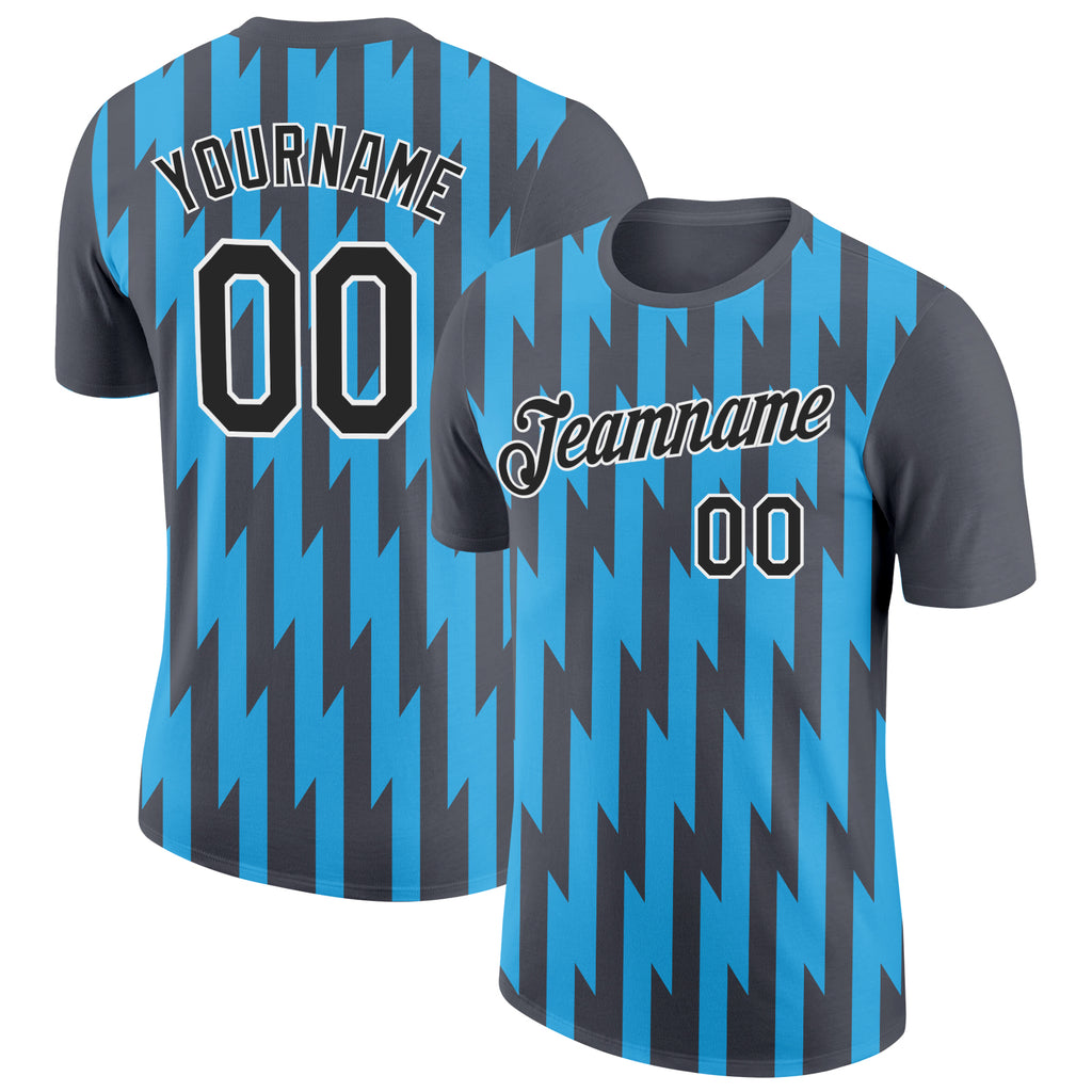 Custom Steel Gray Black-Sky Blue 3D Esports Performance T-Shirt