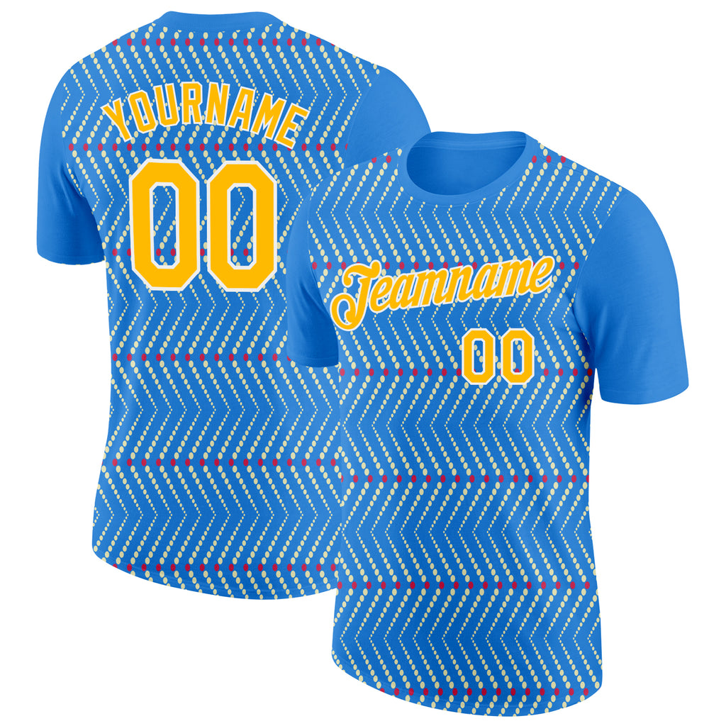 Custom Powder Blue Gold Cream Red-White 3D Esports Performance T-Shirt