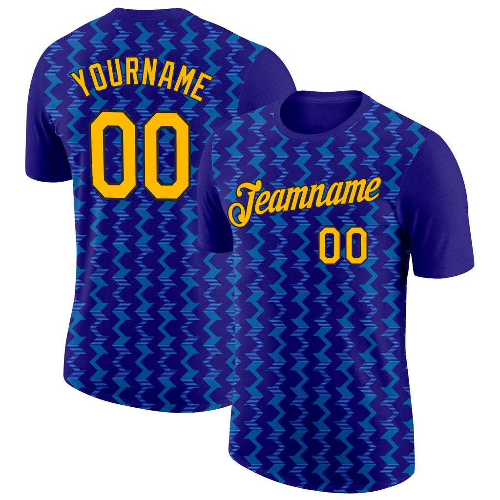 Custom Dark Purple Gold Blue-Black 3D Esports Performance T-Shirt