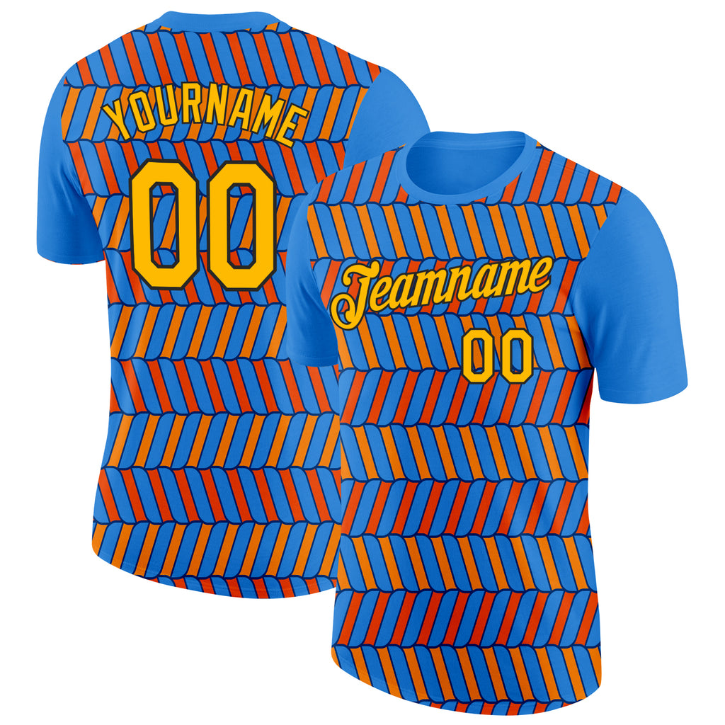 Custom Powder Blue Orange US Navy Blue-Black 3D Esports Performance T-Shirt