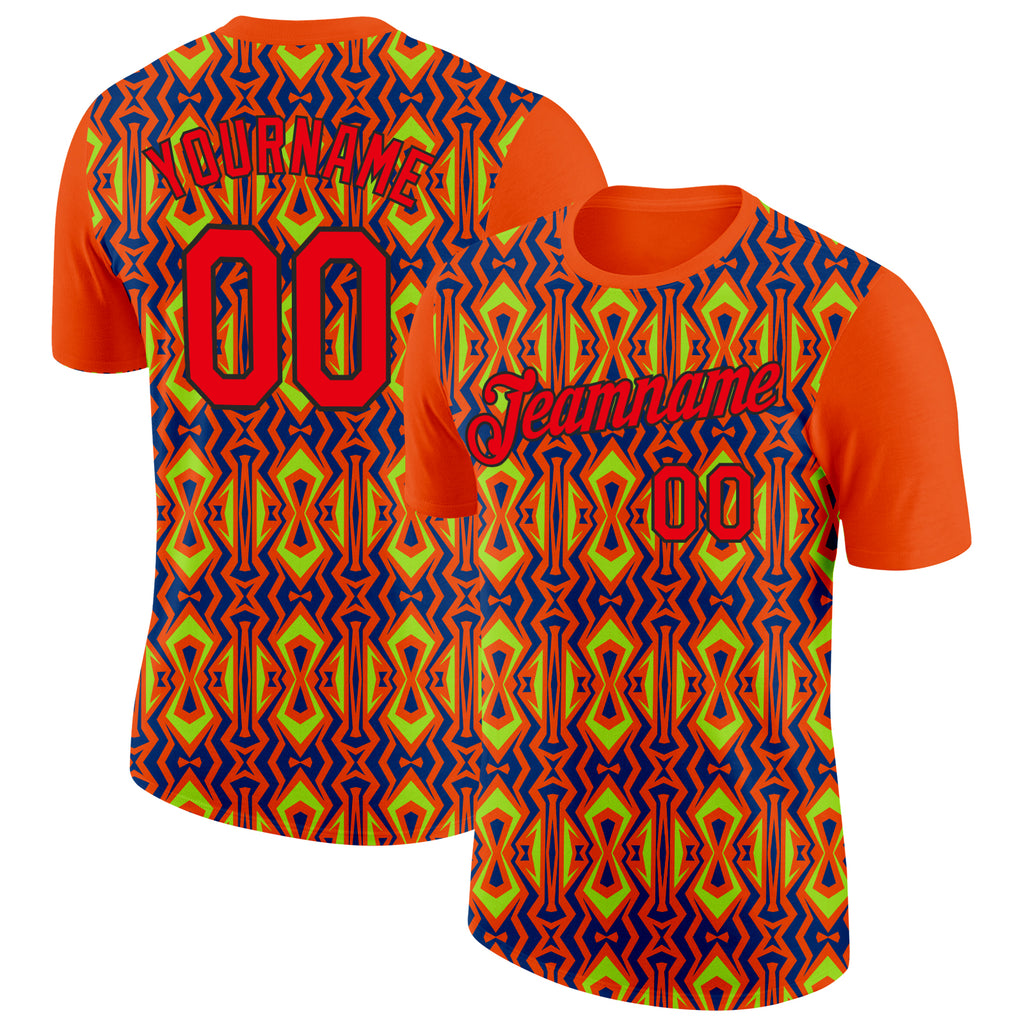 Custom Orange Fire Red US Navy Blue Aurora Green-Black 3D Esports Performance T-Shirt