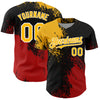 Custom Gold Black-Red 3D Pattern Design Abstract Brush Stroke Authentic Baseball Jersey