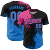 Custom Pink Electric Blue-Black 3D Pattern Design Abstract Brush Stroke Authentic Baseball Jersey