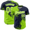 Custom Neon Green Navy-White 3D Pattern Design Abstract Brush Stroke Authentic Baseball Jersey