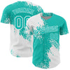 Custom White Aqua 3D Pattern Design Abstract Brush Stroke Authentic Baseball Jersey