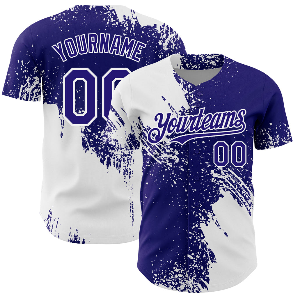Custom White Dark Purple 3D Pattern Design Abstract Brush Stroke Authentic Baseball Jersey