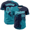 Custom Teal Navy-White 3D Pattern Design Abstract Brush Stroke Authentic Baseball Jersey