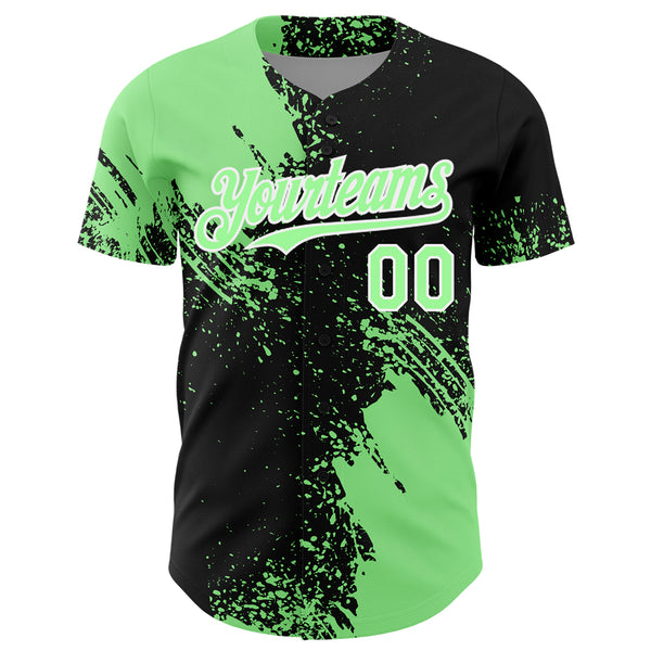 Custom Pea Green Black-White 3D Pattern Design Abstract Brush Stroke Authentic Baseball Jersey