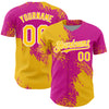 Custom Yellow Deep Pink-White 3D Pattern Design Abstract Brush Stroke Authentic Baseball Jersey