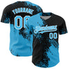Custom Sky Blue Black-White 3D Pattern Design Abstract Brush Stroke Authentic Baseball Jersey