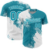 Custom White Teal 3D Pattern Design Abstract Brush Stroke Authentic Baseball Jersey