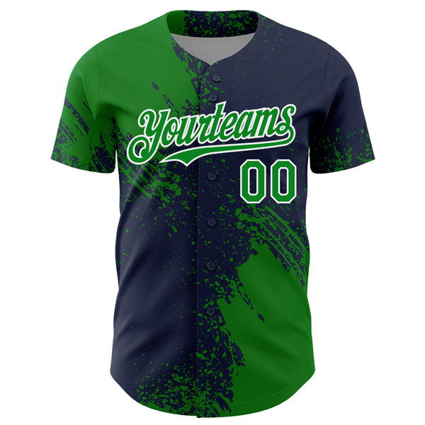 Custom Grass Green Navy-White 3D Pattern Design Abstract Brush Stroke Authentic Baseball Jersey