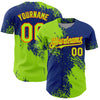 Custom Neon Green Royal-Orange 3D Pattern Design Abstract Brush Stroke Authentic Baseball Jersey