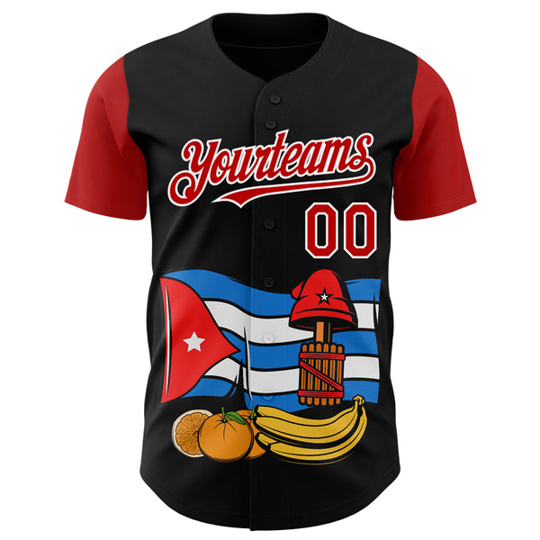 Custom Black Red-White 3D Cuba Cuban Flag Authentic Baseball Jersey