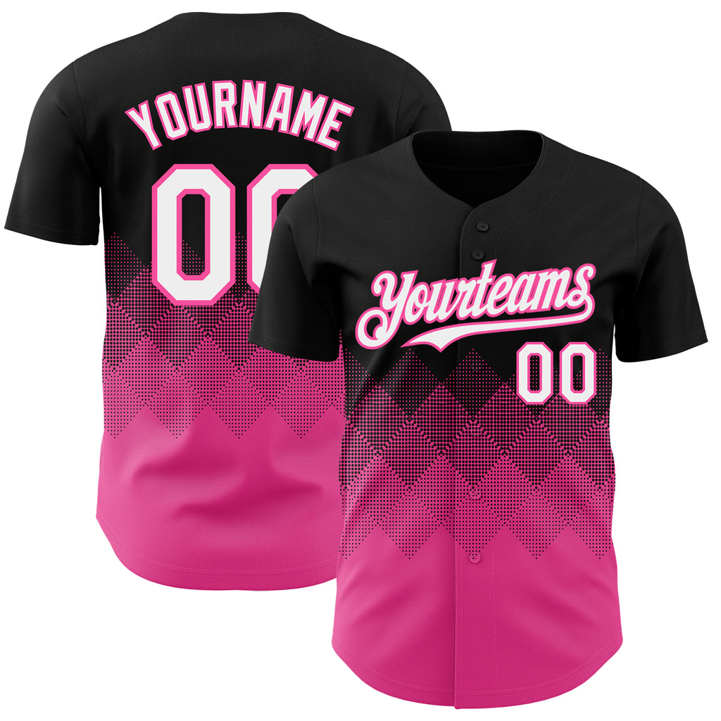 Custom Black White-Pink 3D Gradient Square Shape Authentic Baseball Jersey