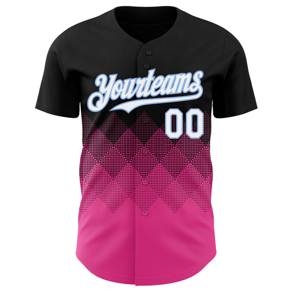 Custom Black White Pink-Light Blue 3D Gradient Square Shape Authentic Baseball Jersey