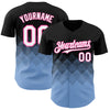 Custom Black White Light Blue-Pink 3D Gradient Square Shape Authentic Baseball Jersey