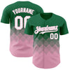 Custom Kelly Green White-Light Pink 3D Gradient Square Shape Authentic Baseball Jersey