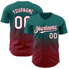 Custom Teal White-Crimson 3D Gradient Square Shape Authentic Baseball Jersey