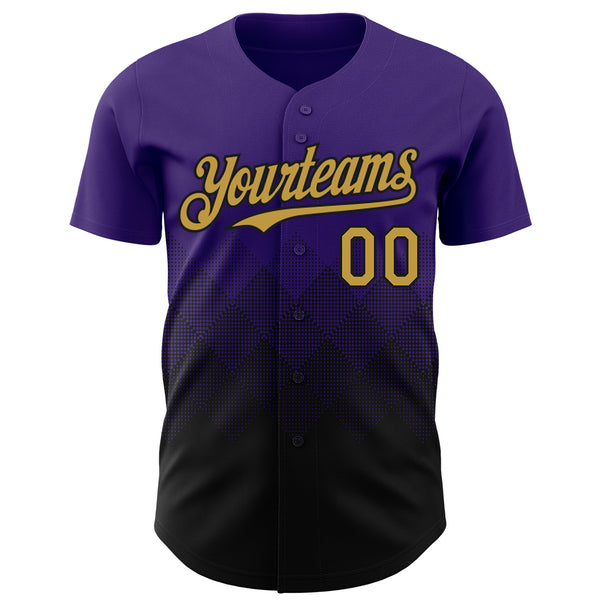 Custom Purple Old Gold-Black 3D Gradient Square Shape Authentic Baseball Jersey