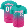 Custom Aqua White-Pink 3D Gradient Square Shape Authentic Baseball Jersey