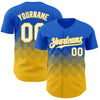 Custom Thunder Blue White-Yellow 3D Gradient Square Shape Authentic Baseball Jersey