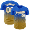 Custom Thunder Blue White-Old Gold 3D Gradient Square Shape Authentic Baseball Jersey