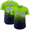 Custom Neon Green White-Navy 3D Gradient Square Shape Authentic Baseball Jersey