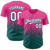 Custom Pink White-Teal 3D Gradient Square Shape Authentic Baseball Jersey
