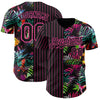 Custom Black Pink 3D Pattern Design Pinstripe Tropical Palm Leaves Authentic Baseball Jersey