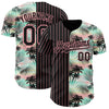 Custom Black Medium Pink 3D Pattern Design Pinstripe Tropical Palm Leaves Authentic Baseball Jersey