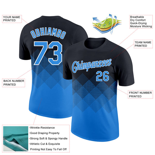 Custom Black Powder Blue-White 3D Pattern Design Gradient Square Shapes Performance T-Shirt
