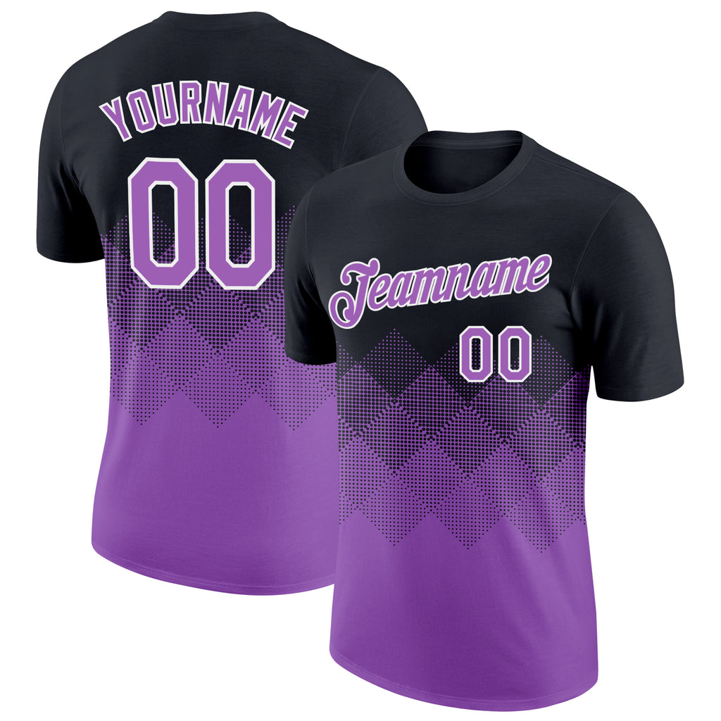 Custom Black Medium Purple-White 3D Pattern Design Gradient Square Shapes Performance T-Shirt