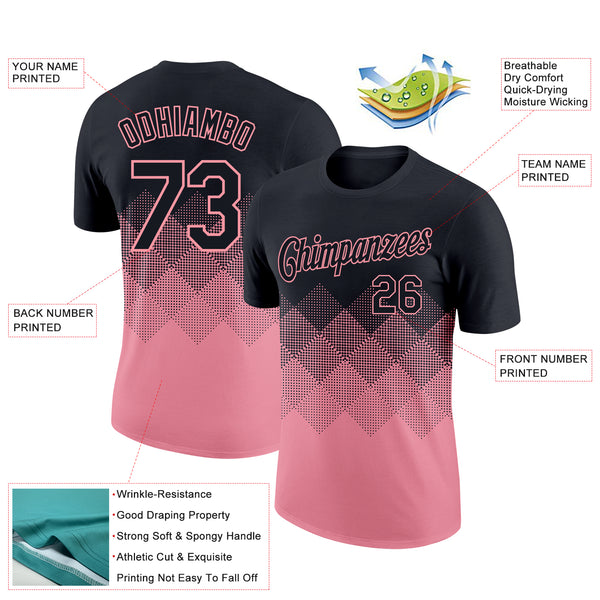 Custom Black Medium Pink 3D Pattern Design Gradient Square Shapes Performance T-Shirt