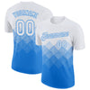 Custom White Powder Blue 3D Pattern Design Gradient Square Shapes Performance T-Shirt