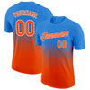 Custom Powder Blue Orange-White 3D Pattern Design Gradient Square Shapes Performance T-Shirt