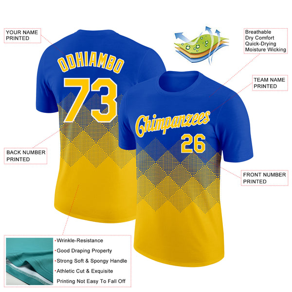 Custom Thunder Blue Yellow-White 3D Pattern Design Gradient Square Shapes Performance T-Shirt