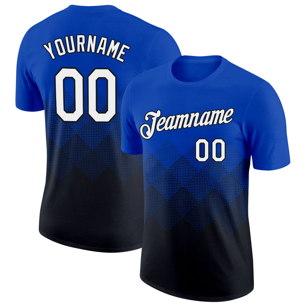 Custom Thunder Blue White-Black 3D Pattern Design Gradient Square Shapes Performance T-Shirt