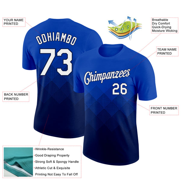 Custom Thunder Blue White-Navy 3D Pattern Design Gradient Square Shapes Performance T-Shirt