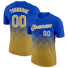 Custom Thunder Blue Old Gold-White 3D Pattern Design Gradient Square Shapes Performance T-Shirt
