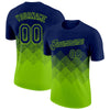 Custom Navy Neon Green 3D Pattern Design Gradient Square Shapes Performance T-Shirt