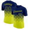 Custom Navy Neon Yellow 3D Pattern Design Gradient Square Shapes Performance T-Shirt