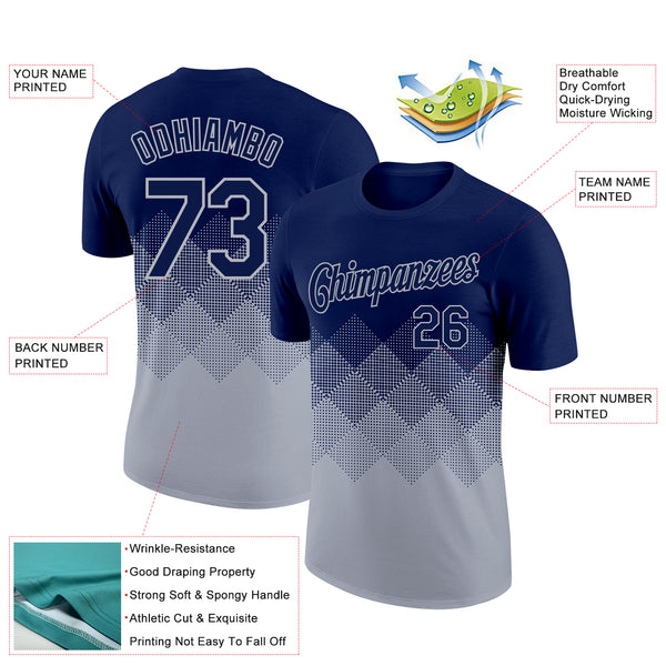 Custom Navy Gray 3D Pattern Design Gradient Square Shapes Performance T-Shirt