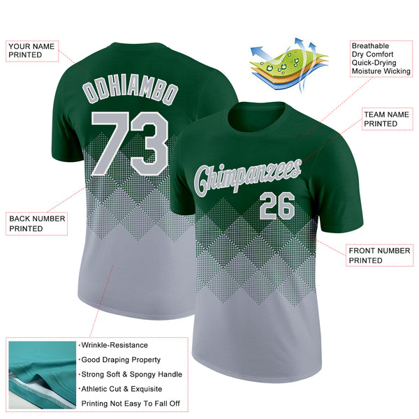 Custom Green Gray-White 3D Pattern Design Gradient Square Shapes Performance T-Shirt
