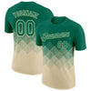 Custom Kelly Green Cream 3D Pattern Design Gradient Square Shapes Performance T-Shirt