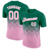 Custom Kelly Green Light Pink-White 3D Pattern Design Gradient Square Shapes Performance T-Shirt